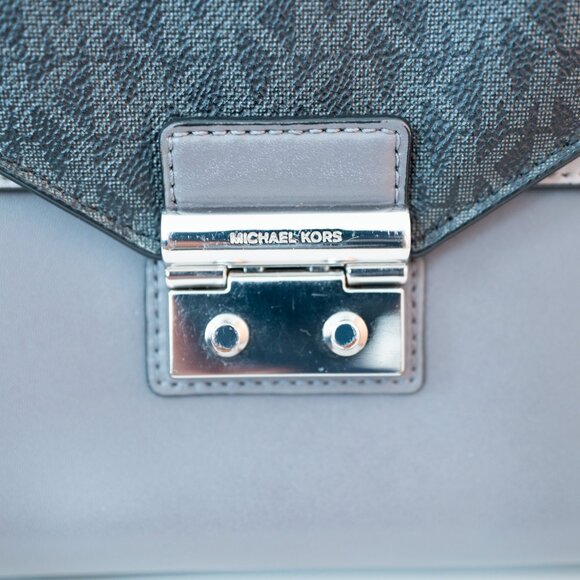 Michael Kors Sloan Medium Double Flap Leather Satchel Handbag Color Grey Multi - Picture 4 of 10